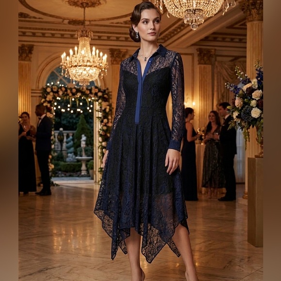 NWT BCBGMAXAZRIA Beatryce Navy Floral Lace Dress - Size 10 - Picture 2 of 9